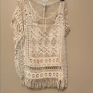 Chico's Ivory Crochet Fringe Blouse